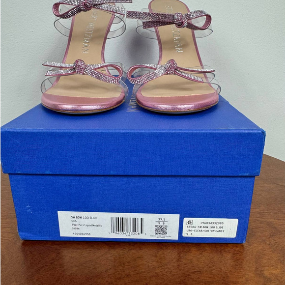 Stuart Weitzman Bow 100 Slide Sandal in Clear/Cotton Candy Size 9 - Picture 12 of 12